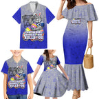 Personalized Canterbury-Bankstown Bulldogs Family Matching Mermaid Dress and Hawaiian Shirt Easter Mascot - Colorful Eggs Cartoon Style
