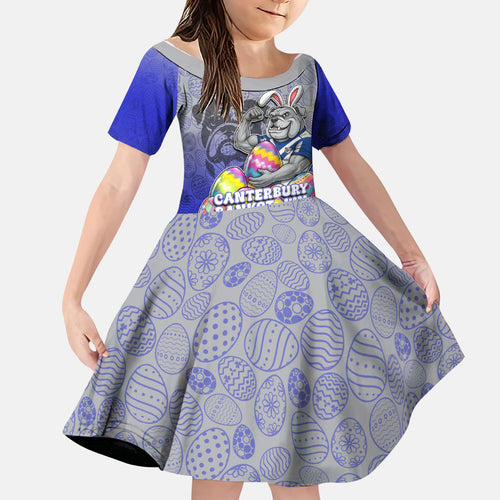 Personalized Canterbury-Bankstown Bulldogs Family Matching Mermaid Dress and Hawaiian Shirt Easter Mascot - Colorful Eggs Cartoon Style