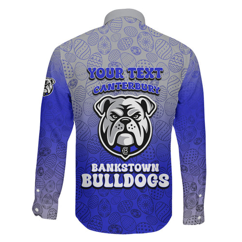 Personalized Canterbury-Bankstown Bulldogs Family Matching Mermaid Dress and Hawaiian Shirt Easter Mascot - Colorful Eggs Cartoon Style