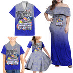 Personalized Canterbury-Bankstown Bulldogs Family Matching Off Shoulder Maxi Dress and Hawaiian Shirt Easter Mascot - Colorful Eggs Cartoon Style