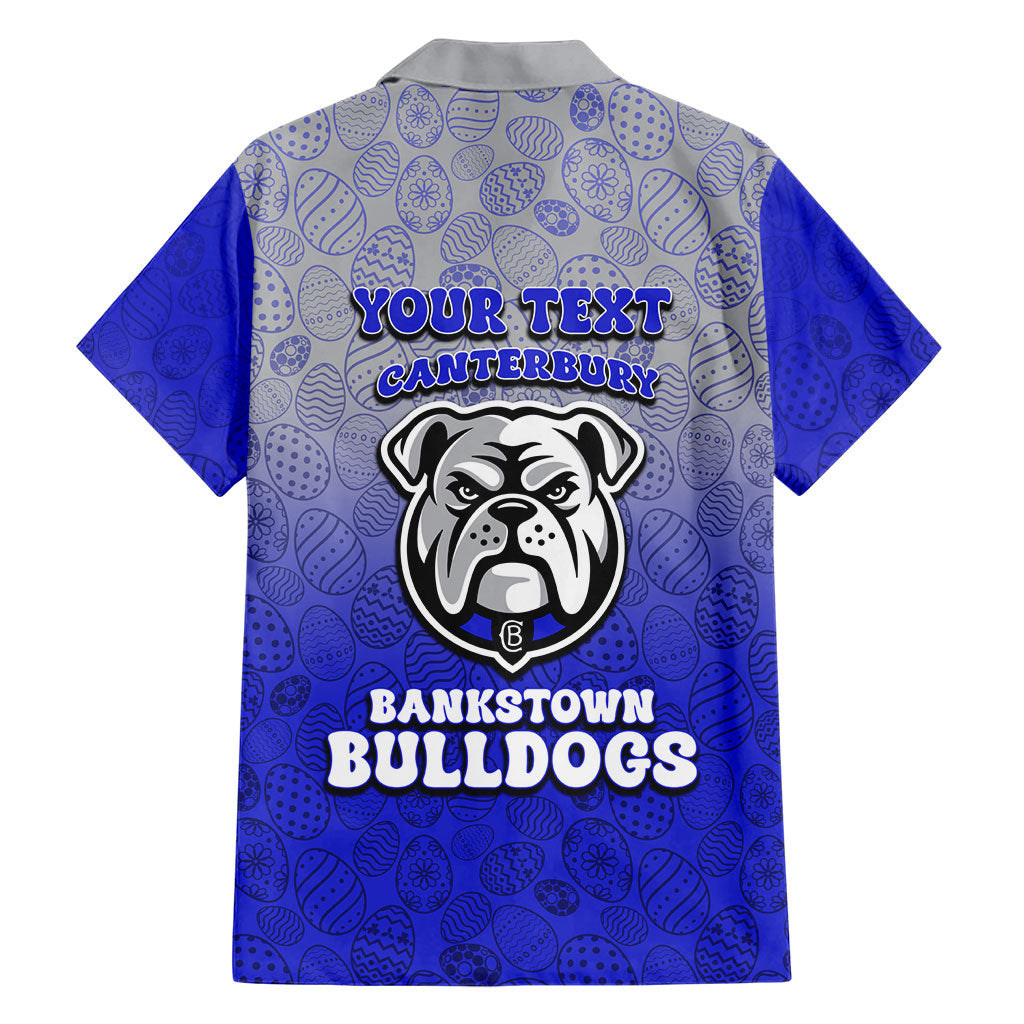 Personalized Canterbury-Bankstown Bulldogs Family Matching Off Shoulder Maxi Dress and Hawaiian Shirt Easter Mascot - Colorful Eggs Cartoon Style