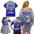 Personalized Canterbury-Bankstown Bulldogs Family Matching Off Shoulder Short Dress and Hawaiian Shirt Easter Mascot - Colorful Eggs Cartoon Style