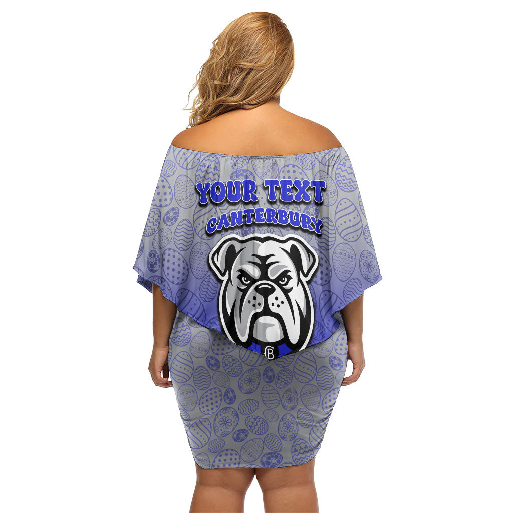 Personalized Canterbury-Bankstown Bulldogs Family Matching Off Shoulder Short Dress and Hawaiian Shirt Easter Mascot - Colorful Eggs Cartoon Style