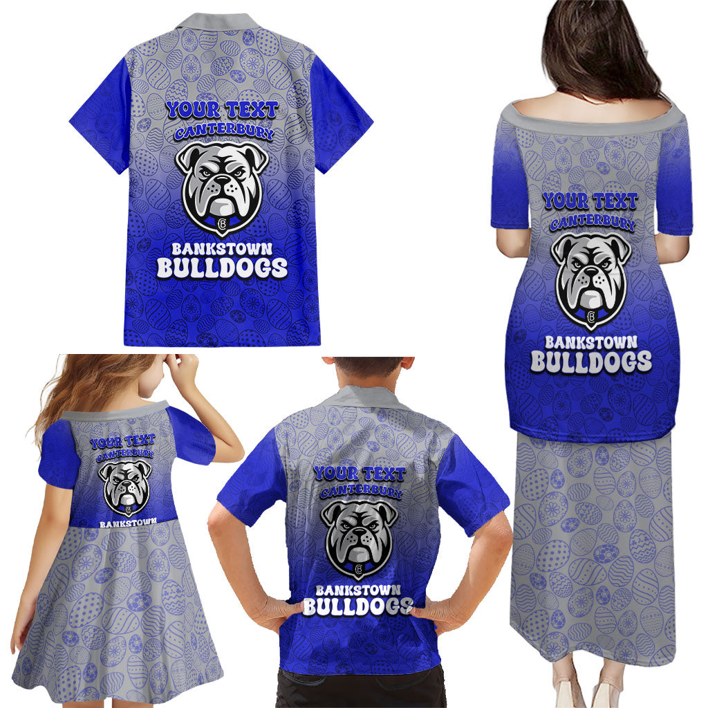 Personalized Canterbury-Bankstown Bulldogs Family Matching Puletasi and Hawaiian Shirt Easter Mascot - Colorful Eggs Cartoon Style