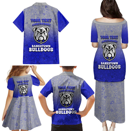 Personalized Canterbury-Bankstown Bulldogs Family Matching Puletasi and Hawaiian Shirt Easter Mascot - Colorful Eggs Cartoon Style