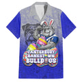 Personalized Canterbury-Bankstown Bulldogs Family Matching Puletasi and Hawaiian Shirt Easter Mascot - Colorful Eggs Cartoon Style