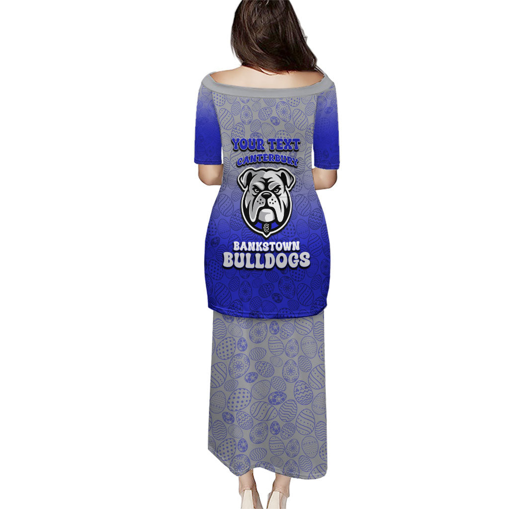Personalized Canterbury-Bankstown Bulldogs Family Matching Puletasi and Hawaiian Shirt Easter Mascot - Colorful Eggs Cartoon Style
