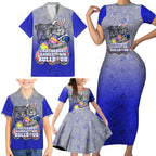 Personalized Canterbury-Bankstown Bulldogs Family Matching Short Sleeve Bodycon Dress and Hawaiian Shirt Easter Mascot - Colorful Eggs Cartoon Style