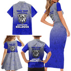 Personalized Canterbury-Bankstown Bulldogs Family Matching Short Sleeve Bodycon Dress and Hawaiian Shirt Easter Mascot - Colorful Eggs Cartoon Style