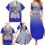 Personalized Canterbury-Bankstown Bulldogs Family Matching Summer Maxi Dress and Hawaiian Shirt Easter Mascot - Colorful Eggs Cartoon Style