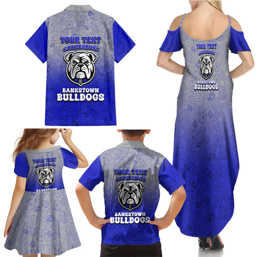 Personalized Canterbury-Bankstown Bulldogs Family Matching Summer Maxi Dress and Hawaiian Shirt Easter Mascot - Colorful Eggs Cartoon Style