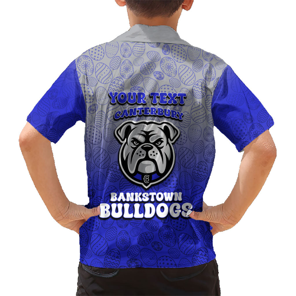 Personalized Canterbury-Bankstown Bulldogs Family Matching Tank Maxi Dress and Hawaiian Shirt Easter Mascot - Colorful Eggs Cartoon Style
