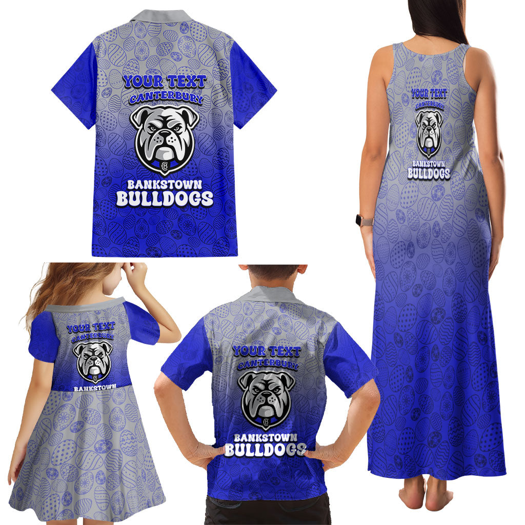 Personalized Canterbury-Bankstown Bulldogs Family Matching Tank Maxi Dress and Hawaiian Shirt Easter Mascot - Colorful Eggs Cartoon Style