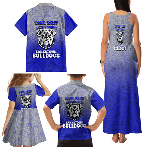 Personalized Canterbury-Bankstown Bulldogs Family Matching Tank Maxi Dress and Hawaiian Shirt Easter Mascot - Colorful Eggs Cartoon Style