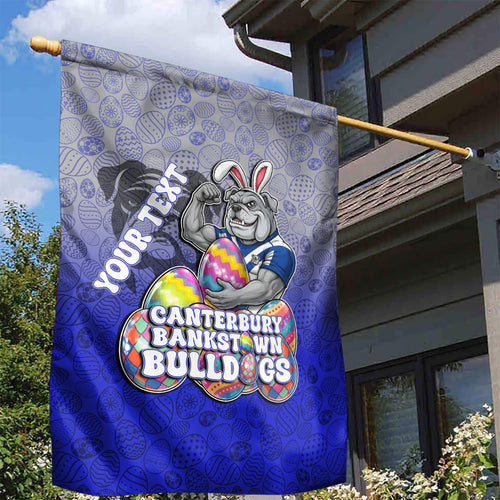 Personalized Canterbury-Bankstown Bulldogs Garden Flag Easter Mascot - Colorful Eggs Cartoon Style