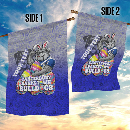 Personalized Canterbury-Bankstown Bulldogs Garden Flag Easter Mascot - Colorful Eggs Cartoon Style
