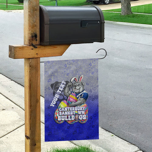 Personalized Canterbury-Bankstown Bulldogs Garden Flag Easter Mascot - Colorful Eggs Cartoon Style
