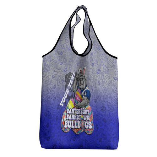 Personalized Canterbury-Bankstown Bulldogs Grocery Bag Easter Mascot - Colorful Eggs Cartoon Style