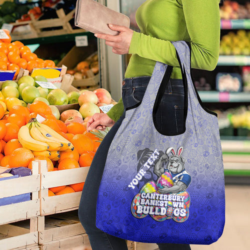 Personalized Canterbury-Bankstown Bulldogs Grocery Bag Easter Mascot - Colorful Eggs Cartoon Style