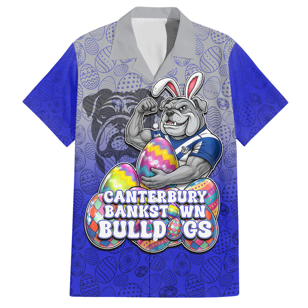 Personalized Canterbury-Bankstown Bulldogs Hawaiian Shirt Easter Mascot - Colorful Eggs Cartoon Style