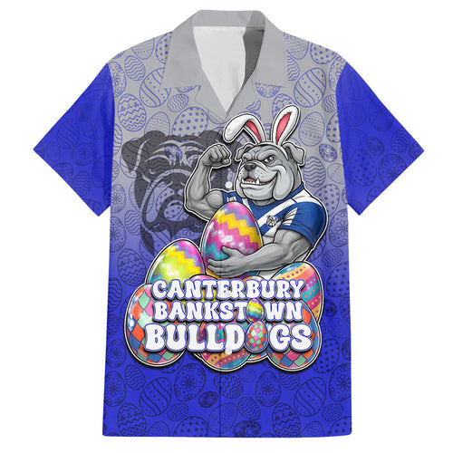 Personalized Canterbury-Bankstown Bulldogs Hawaiian Shirt Easter Mascot - Colorful Eggs Cartoon Style
