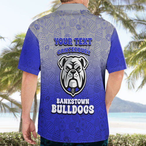 Personalized Canterbury-Bankstown Bulldogs Hawaiian Shirt Easter Mascot - Colorful Eggs Cartoon Style