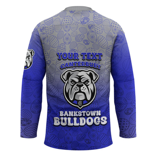 Personalized Canterbury-Bankstown Bulldogs Hockey Jersey Easter Mascot - Colorful Eggs Cartoon Style