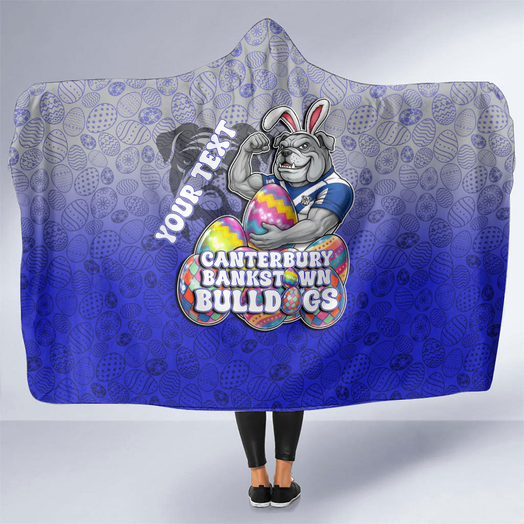Personalized Canterbury-Bankstown Bulldogs Hooded Blanket Easter Mascot - Colorful Eggs Cartoon Style