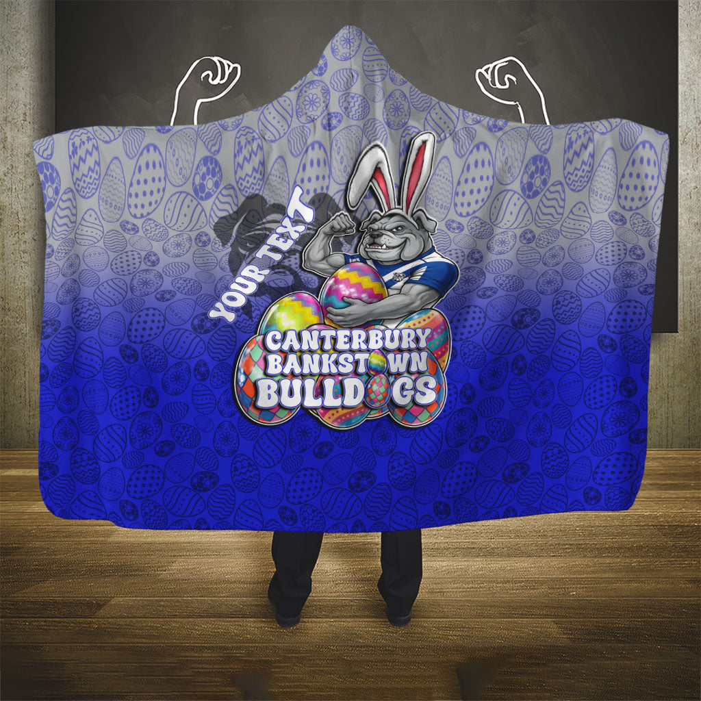Personalized Canterbury-Bankstown Bulldogs Hooded Blanket Easter Mascot - Colorful Eggs Cartoon Style