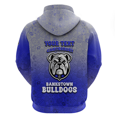 Personalized Canterbury-Bankstown Bulldogs Hoodie Easter Mascot - Colorful Eggs Cartoon Style