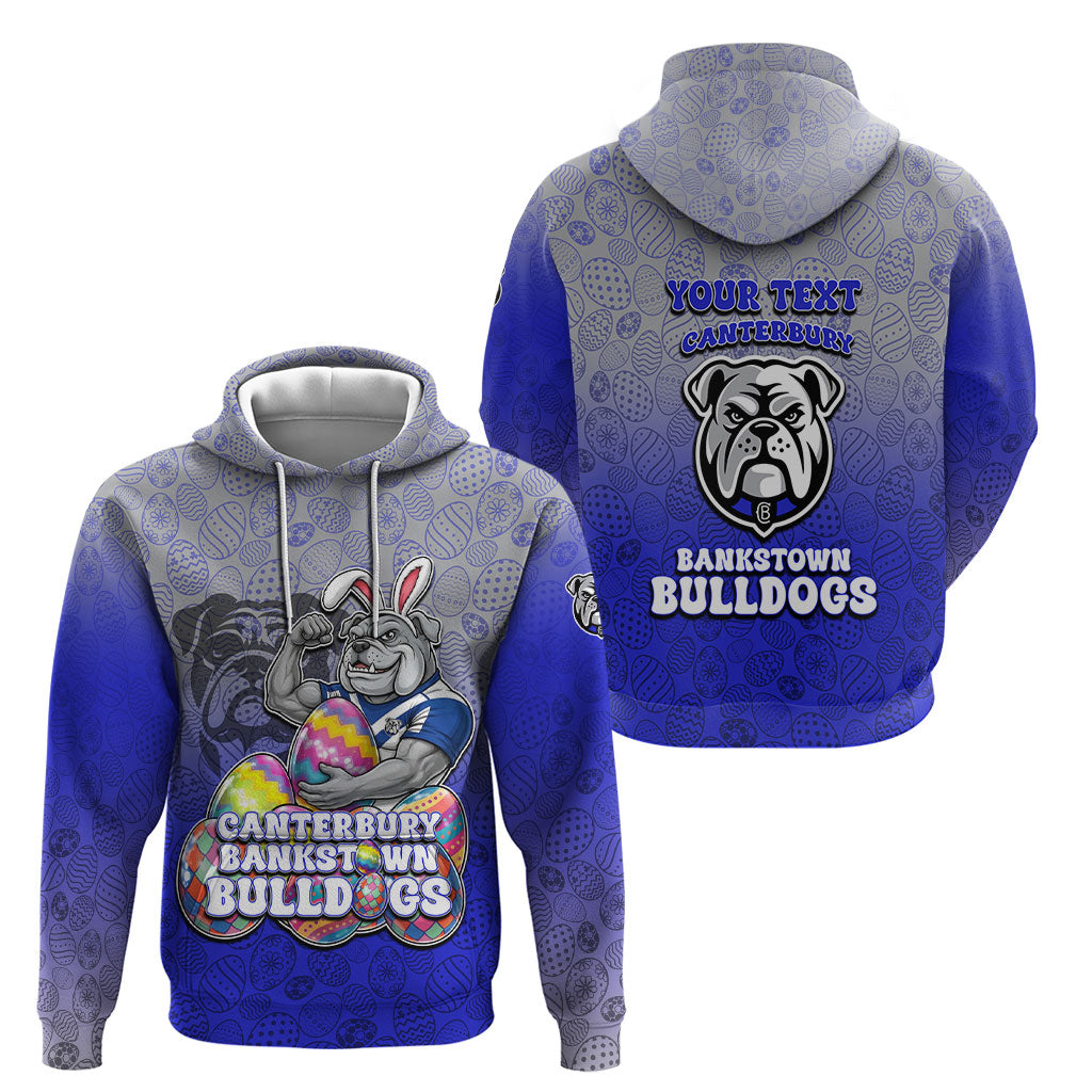 Personalized Canterbury-Bankstown Bulldogs Hoodie Easter Mascot - Colorful Eggs Cartoon Style