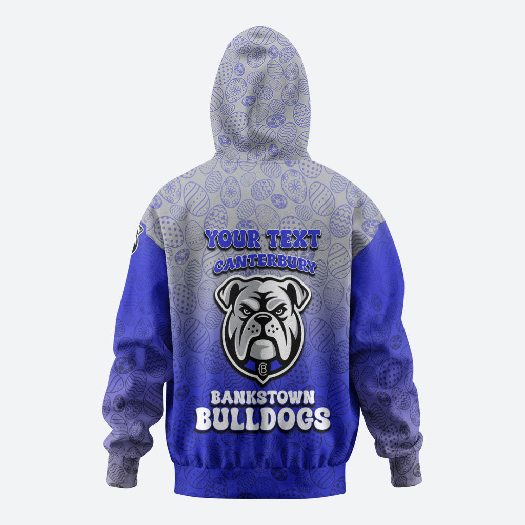 Personalized Canterbury-Bankstown Bulldogs Hoodie Easter Mascot - Colorful Eggs Cartoon Style