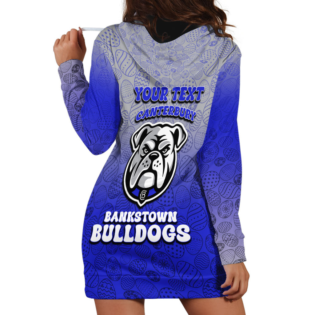 Personalized Canterbury-Bankstown Bulldogs Hoodie Dress Easter Mascot - Colorful Eggs Cartoon Style