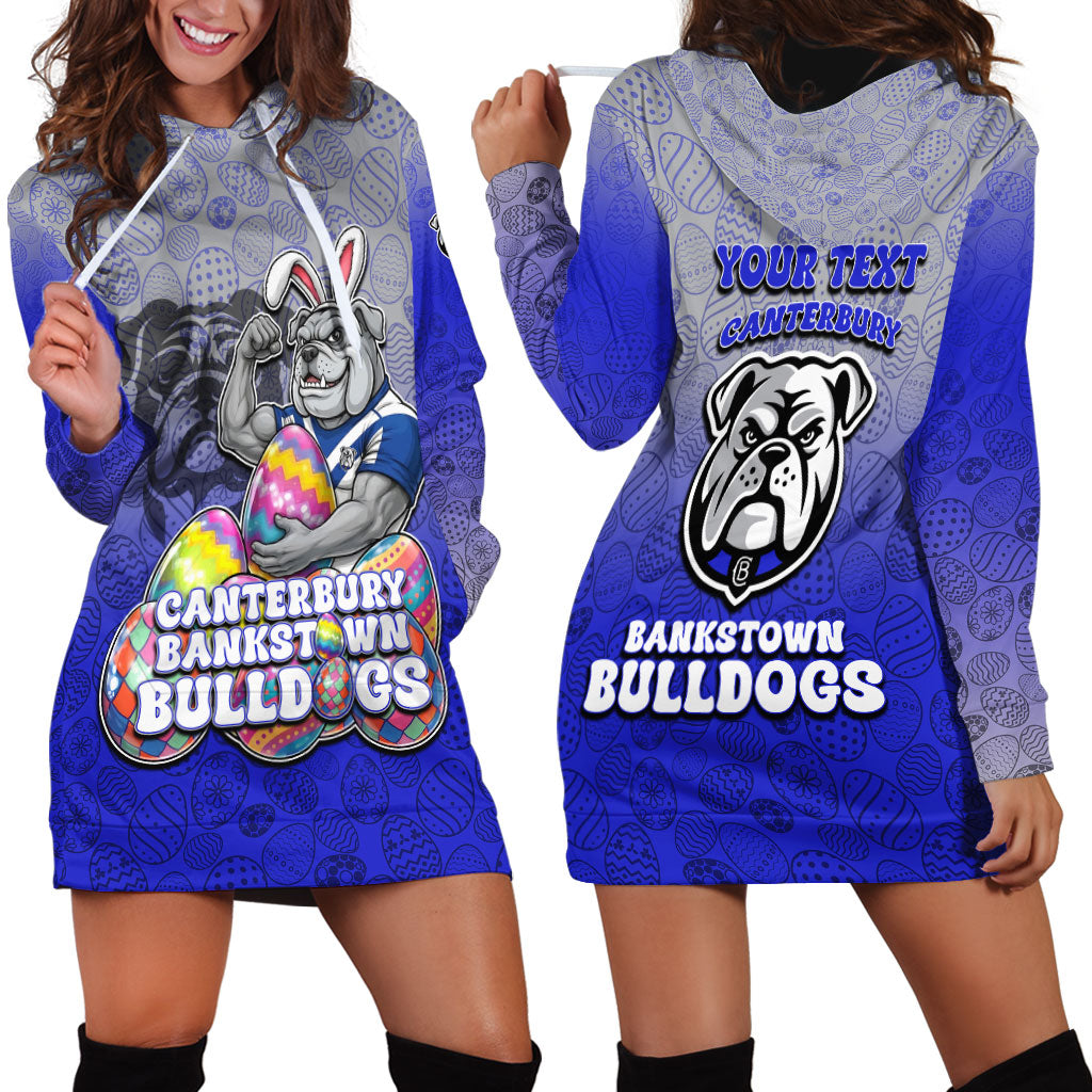 Personalized Canterbury-Bankstown Bulldogs Hoodie Dress Easter Mascot - Colorful Eggs Cartoon Style