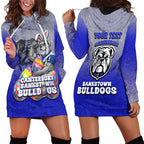 Personalized Canterbury-Bankstown Bulldogs Hoodie Dress Easter Mascot - Colorful Eggs Cartoon Style