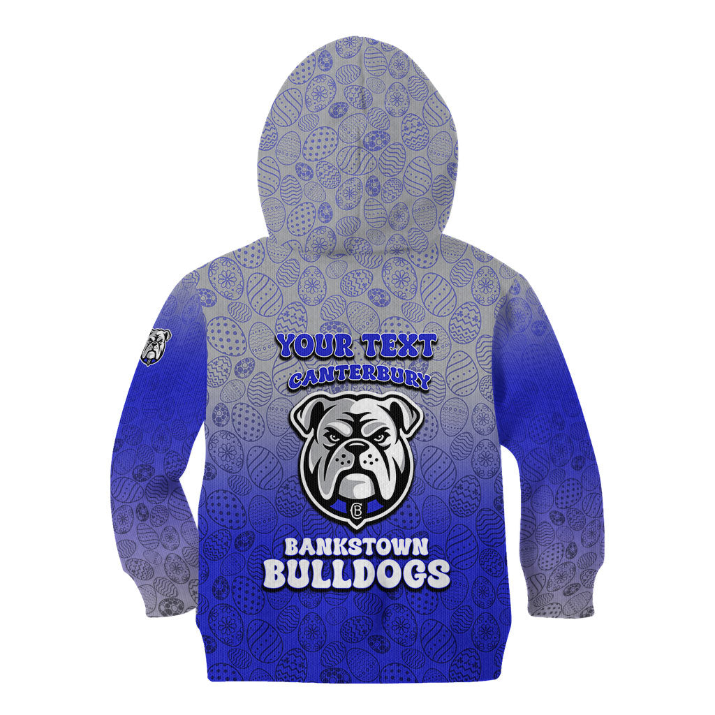 Personalized Canterbury-Bankstown Bulldogs Kid Hoodie Easter Mascot - Colorful Eggs Cartoon Style