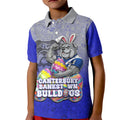 Personalized Canterbury-Bankstown Bulldogs Kid Polo Shirt Easter Mascot - Colorful Eggs Cartoon Style