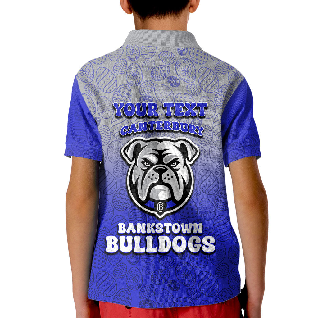 Personalized Canterbury-Bankstown Bulldogs Kid Polo Shirt Easter Mascot - Colorful Eggs Cartoon Style