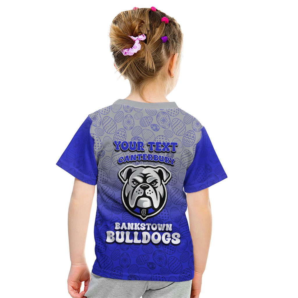 Personalized Canterbury-Bankstown Bulldogs Kid T Shirt Easter Mascot - Colorful Eggs Cartoon Style