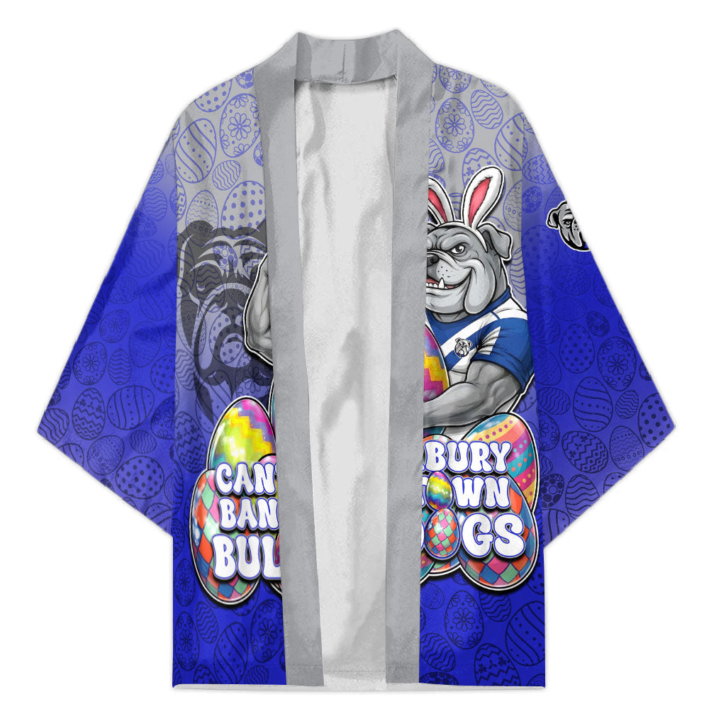 Personalized Canterbury-Bankstown Bulldogs Kimono Easter Mascot - Colorful Eggs Cartoon Style