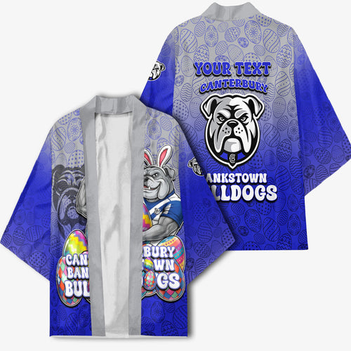 Personalized Canterbury-Bankstown Bulldogs Kimono Easter Mascot - Colorful Eggs Cartoon Style