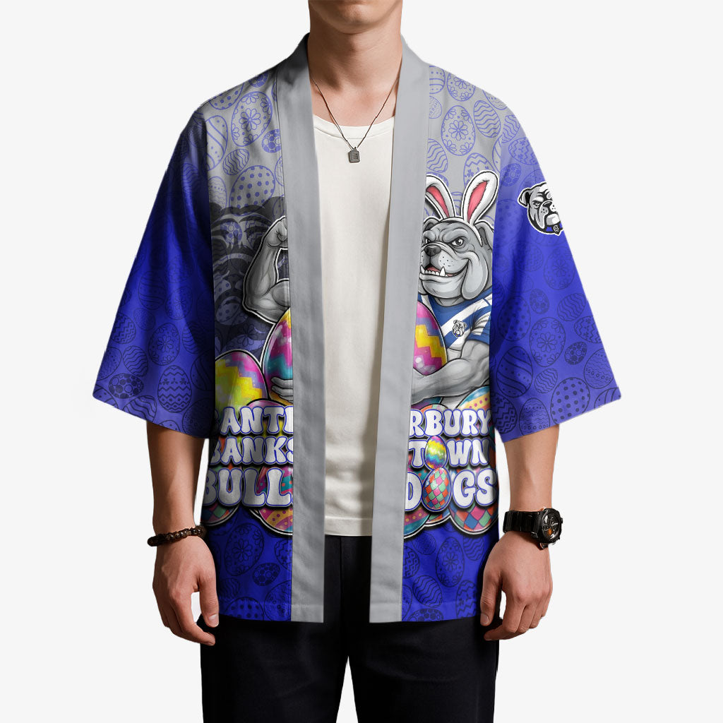 Personalized Canterbury-Bankstown Bulldogs Kimono Easter Mascot - Colorful Eggs Cartoon Style