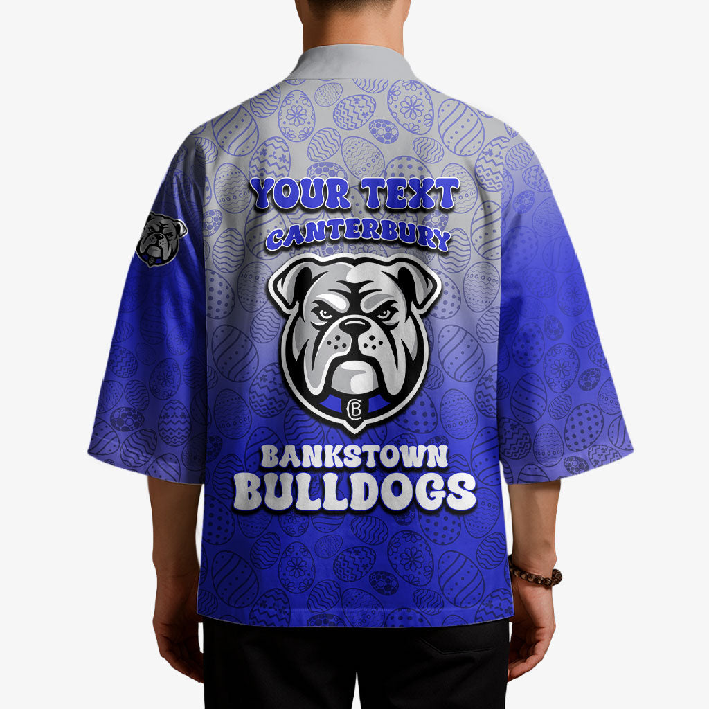 Personalized Canterbury-Bankstown Bulldogs Kimono Easter Mascot - Colorful Eggs Cartoon Style