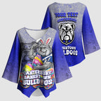Personalized Canterbury-Bankstown Bulldogs Kimono Sleeve Blouse Easter Mascot - Colorful Eggs Cartoon Style