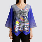 Personalized Canterbury-Bankstown Bulldogs Kimono Sleeve Blouse Easter Mascot - Colorful Eggs Cartoon Style