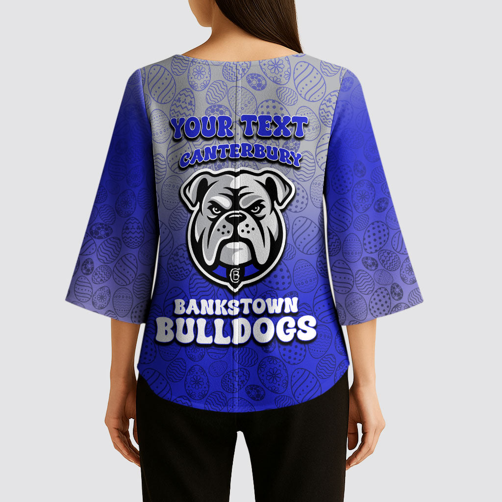 Personalized Canterbury-Bankstown Bulldogs Kimono Sleeve Blouse Easter Mascot - Colorful Eggs Cartoon Style