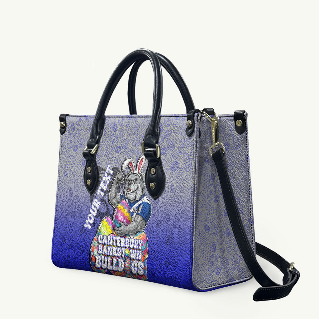 Personalized Canterbury-Bankstown Bulldogs Leather Bag Easter Mascot - Colorful Eggs Cartoon Style
