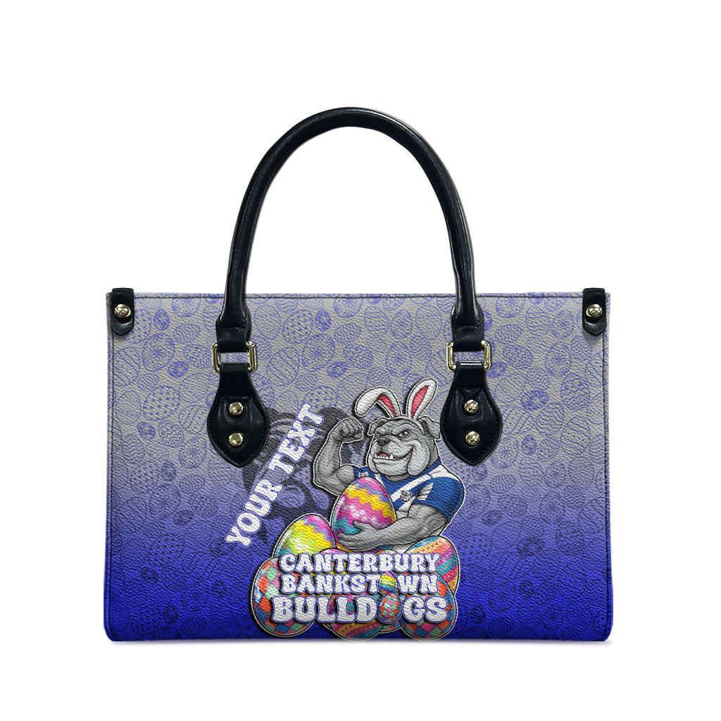 Personalized Canterbury-Bankstown Bulldogs Leather Bag Easter Mascot - Colorful Eggs Cartoon Style