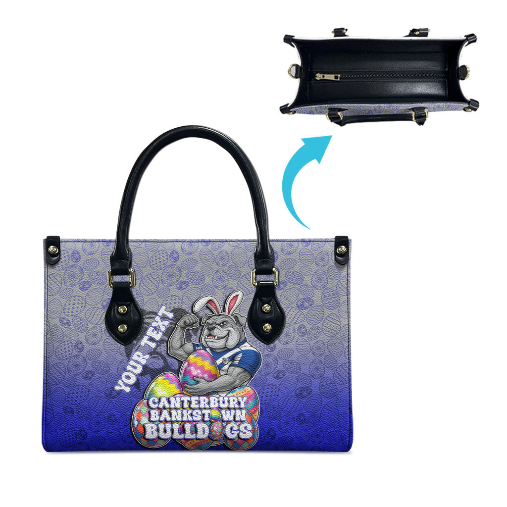 Personalized Canterbury-Bankstown Bulldogs Leather Bag Easter Mascot - Colorful Eggs Cartoon Style