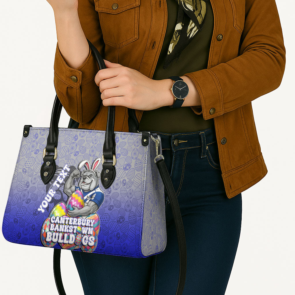 Personalized Canterbury-Bankstown Bulldogs Leather Bag Easter Mascot - Colorful Eggs Cartoon Style